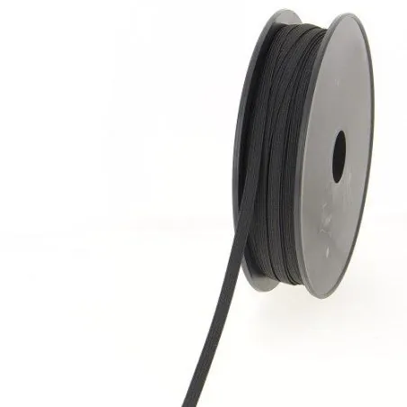 Ruban noir Bobine 50 m Tresse élastique plate 6 mm 8 gommes