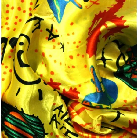 Tissu Satin polyester mexicains sur fond jaune