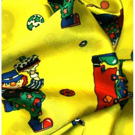 Tissu Satin polyester clowns sur fond jaune