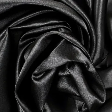 Tissu Satin uni de couleur noir brillant