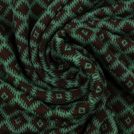 Tissus laine noir imprimé géométrique vert bouteille